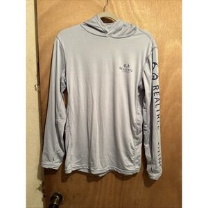 Realtree Fishing Hoodie Men Small Blue Long Sleeve Hooded Shirt Logo Lightweight
